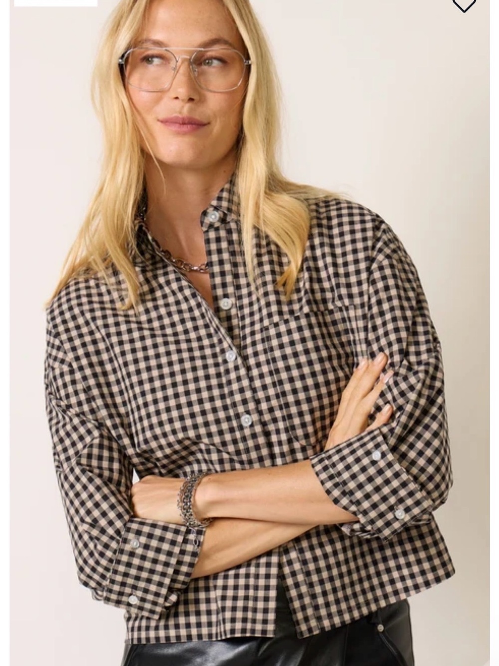 Evereve Black & Cream Gingham Button-Down Shirt